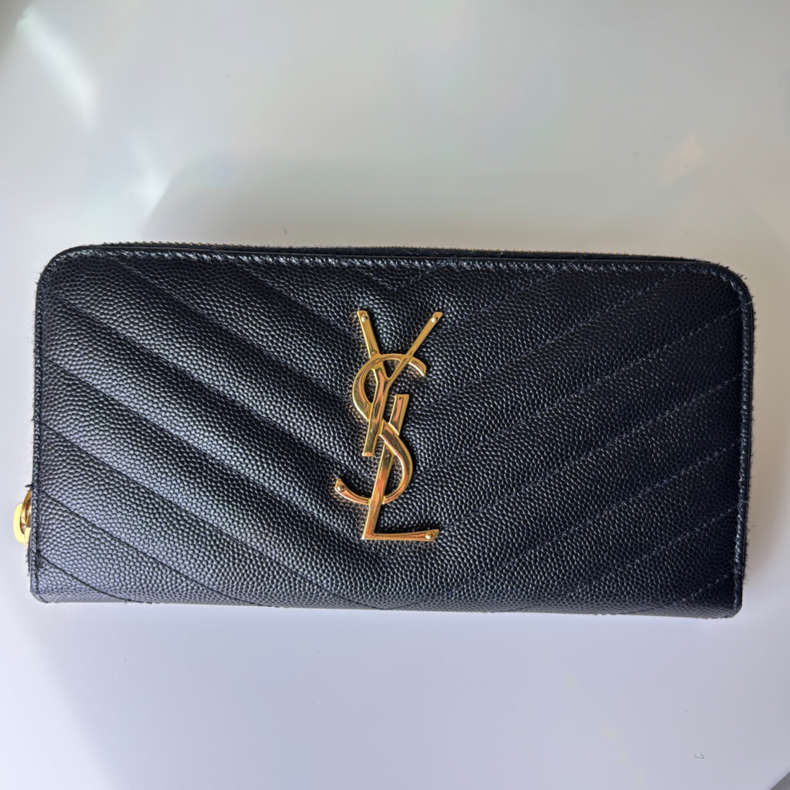 Saint Laurent Black Long Zipper Wallet With Gold Hardware